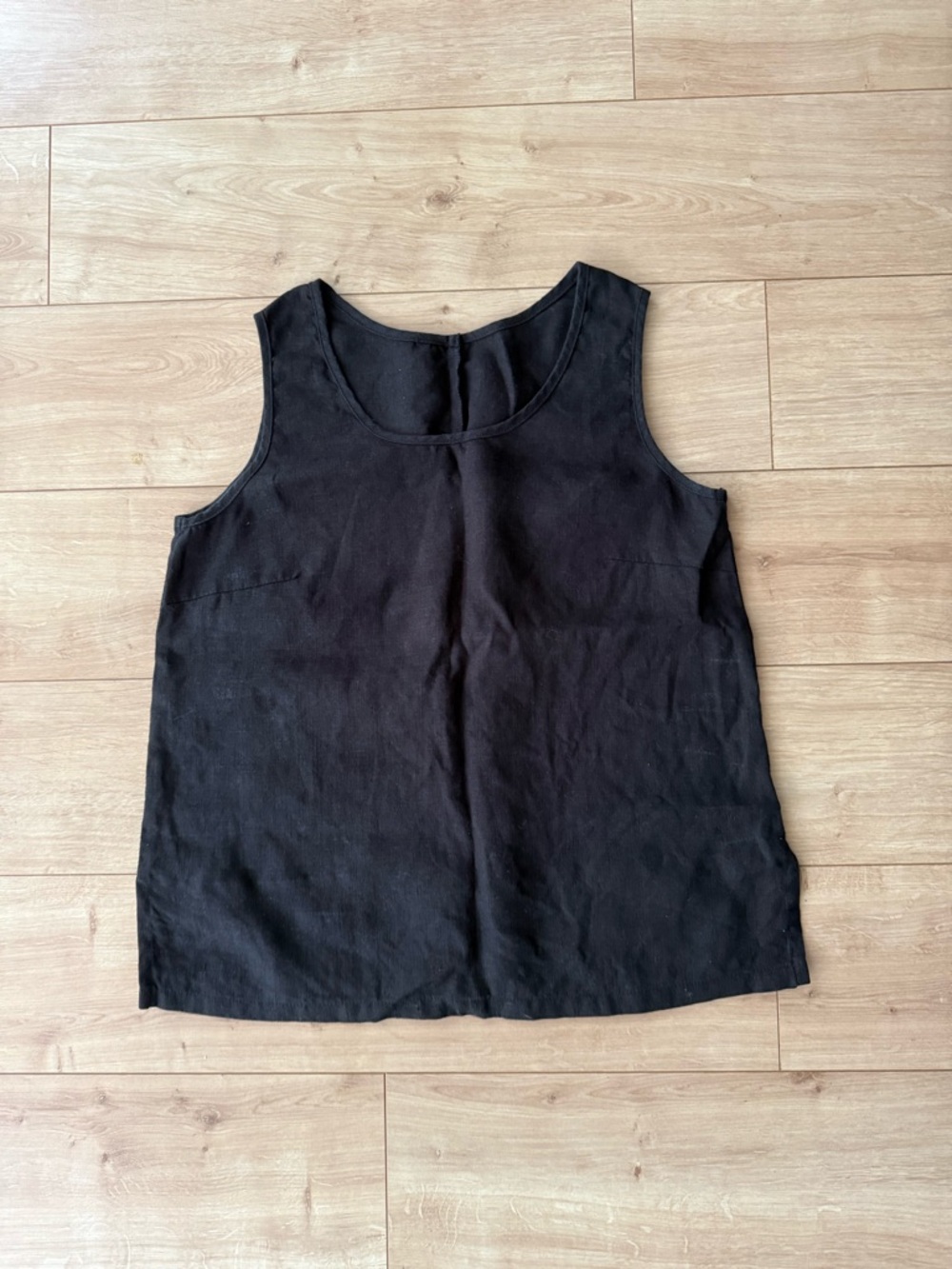 Black 100% Linen Tank Top Womens Scoop Neck Minimalist Summer No Tag